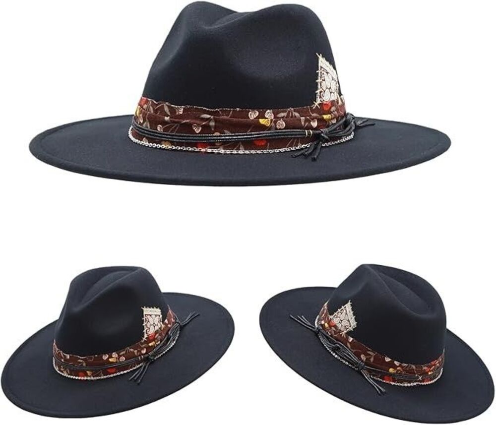 Oiernfe Vintage Style Wide Brim Fedora Unisex L/XL Handmade Felt Western Hat